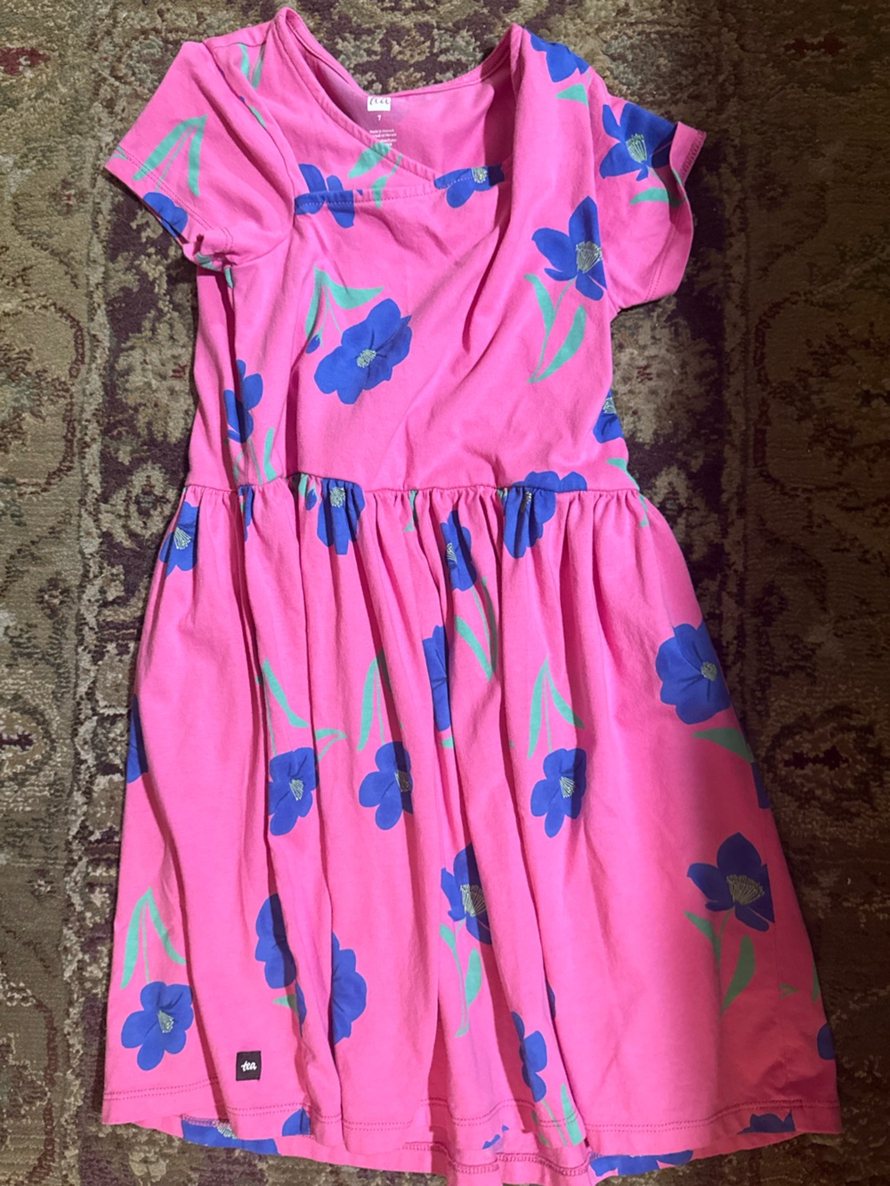 Tea Collection Pink Dress with Blue Floral Print